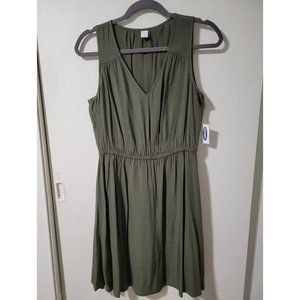 Old Navy Olive Sleeveless Waist-Defined V-Neck Dress